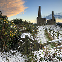 Buy canvas prints of Snow at sunset (Wheal Unity Wood Mines) by Andrew Ray