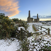 Buy canvas prints of Snowy sunset (Wheal Unity Wood Mines) by Andrew Ray