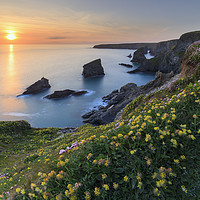 Buy canvas prints of The setting sun at Bedruthan Steps. by Andrew Ray