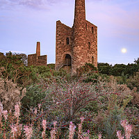 Buy canvas prints of Moon and engine houses (Wheal Peevor) by Andrew Ray