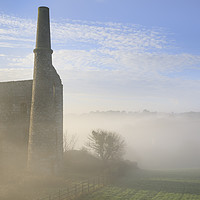 Buy canvas prints of Engine house in the mist (Wheal Unity Wood) by Andrew Ray