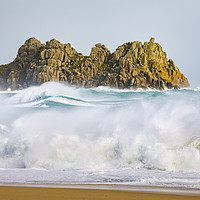 Buy canvas prints of Stormy seas at Logans Rock (Porthcurno) by Andrew Ray