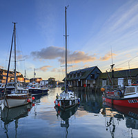 Buy canvas prints of Boats at Sunrise (Mevagissey) by Andrew Ray
