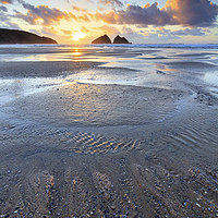 Buy canvas prints of Setting Sun at Low Tide (Holywell Bay) by Andrew Ray