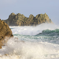 Buy canvas prints of Rough seas at Porthcurno by Andrew Ray