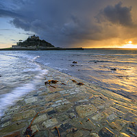 Buy canvas prints of Setting sun from the causeway (St Michael's Mount) by Andrew Ray