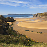 Buy canvas prints of Three Cliffs Bay Beach by Andrew Ray