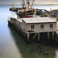 Buy canvas prints of Morning light on Newlyn dry dock by Andrew Ray