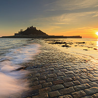 Buy canvas prints of Breaking wave on the causeway (St Michael's Mount) by Andrew Ray