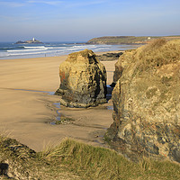 Buy canvas prints of Sea stack at low tide (Gwithian Towans) by Andrew Ray