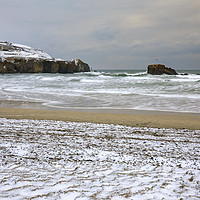Buy canvas prints of Snow on Perranporth Beach by Andrew Ray