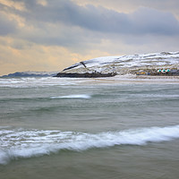 Buy canvas prints of Snowy evening (Perranporth) by Andrew Ray