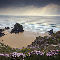 Buy canvas prints of Shafts of light over the Bedruthan Steps by Andrew Ray