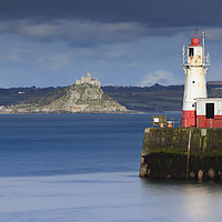 Buy canvas prints of St Michaels Mount from Newlyn Harbour. by Andrew Ray
