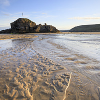 Buy canvas prints of Sand patterns and Chapel Rock (Perranporth) by Andrew Ray