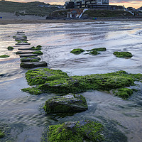 Buy canvas prints of Sunrise over the stepping stones (Perranporth) by Andrew Ray
