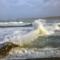 Buy canvas prints of Breaking wave over Sennen Pier by Andrew Ray