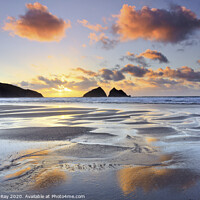 Buy canvas prints of Reflections of sunset (Holywell Bay) by Andrew Ray