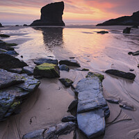 Buy canvas prints of Bedruthan Beach at sunset by Andrew Ray
