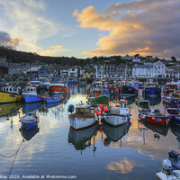 Buy canvas prints of Mevagissey Harbour at sunset by Andrew Ray