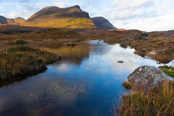 Quinag refelcted in a small lochan Picture Board by Howard Kennedy
