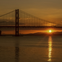 Buy canvas prints of  Sunset under the Forth Road Bridge by Stuart Sinclair