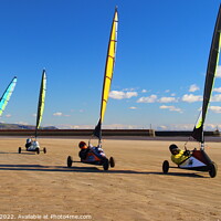 Buy canvas prints of LAND YACHTING SWANSEA BAY by Jane Emery