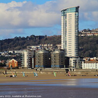 Buy canvas prints of Land yachting Racing in front of the Meridian Tower Swansea Bay by Jane Emery