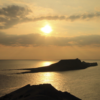 Buy canvas prints of  End of the Day over Worms Head by Jane Emery