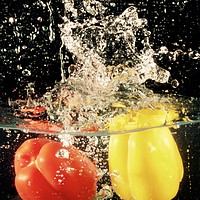 Buy canvas prints of 'CHILLY' PEPPERS IN WATER by Jane Emery