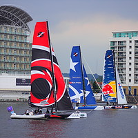 Buy canvas prints of Extreme Sailing Series - Cardiff Harbour  by Jane Emery