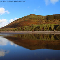 Buy canvas prints of Reflections of Rhossili Downs, Swansea by Jane Emery