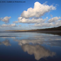 Buy canvas prints of Rhossili Beach in Reflection by Jane Emery