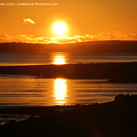 Buy canvas prints of Sunset over North Gower, from Loughor Estuary by Jane Emery