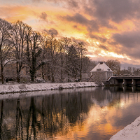 Buy canvas prints of Sunset over the weir by Joseph Pooley