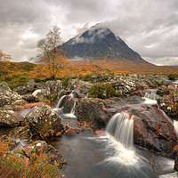 Buy canvas prints of  River Coupall waterfall and Buachaille Etive Mor by Antony Burch