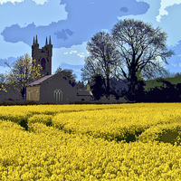 Buy canvas prints of  Rapeseed field. Retro poster effect. by james burke