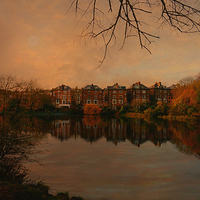Buy canvas prints of  Autumn  sunset over Hampstead-heathlan bathing po by Heaven's Gift xxx68