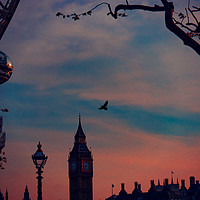 Buy canvas prints of sun setting  over  Big Ben and London Eye   by Heaven's Gift xxx68