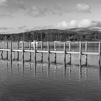 Buy canvas prints of Ambleside jetty and boats black and white by Jonathon barnett