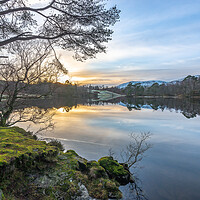 Buy canvas prints of Sun setting at Tarn Hows Lake District by Jonathon barnett
