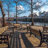 Buy canvas prints of Benches by the River Dee Chester by Jonathon barnett