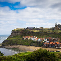 Buy canvas prints of Whitby Abbey overlooking the beach. by David Hall