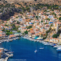 Buy canvas prints of Symi Harbor Greece by Rick Bowden