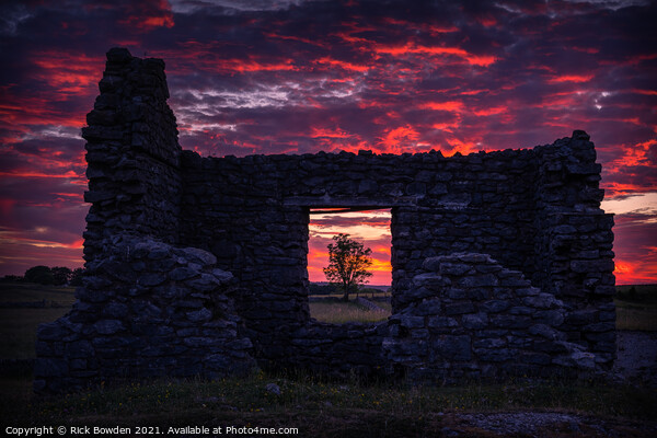 Red Sky Through a Stone Window Picture Board by Rick Bowden