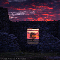Buy canvas prints of Red Sky Through a Stone Window by Rick Bowden