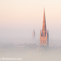 Buy canvas prints of Majestic Norwich Cathedral Emerging from the Mist by Rick Bowden