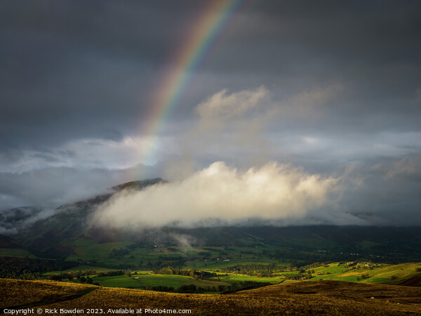 Rainbow over Blencathra Picture Board by Rick Bowden