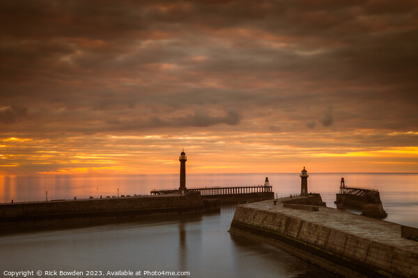 Whitby Pier Sunset Picture Board by Rick Bowden