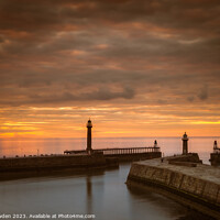Buy canvas prints of Whitby Pier Sunset by Rick Bowden